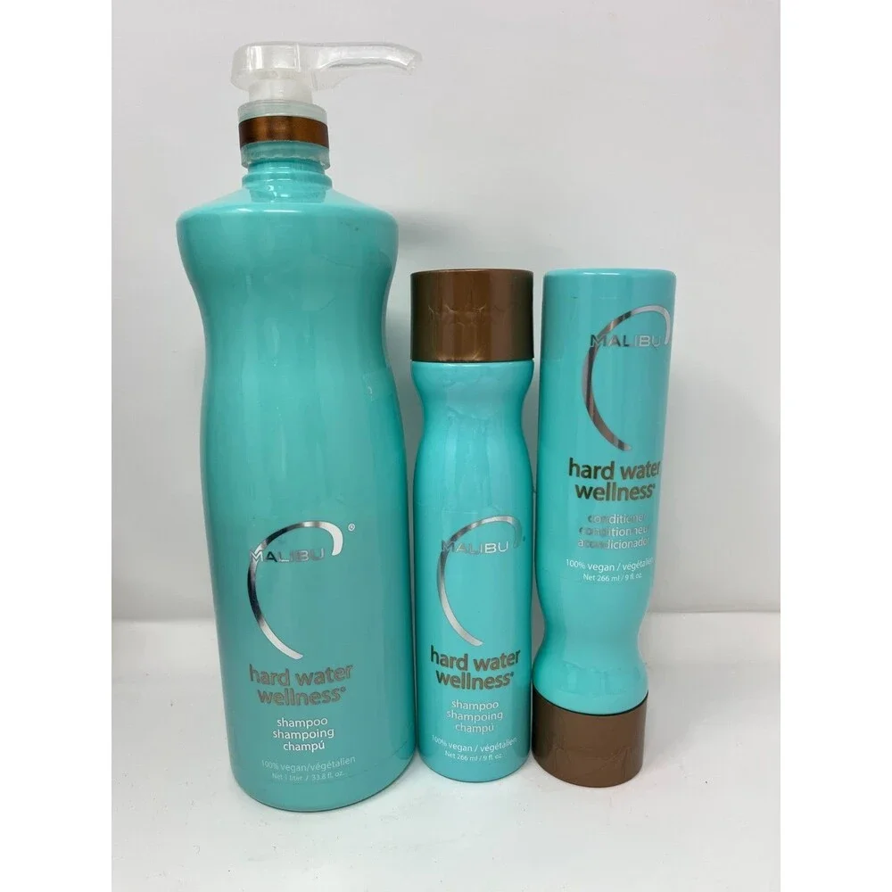 Malibu C Professional Hard Water Wellness Shampoo+Conditioner 9oz + 1L 50% Full